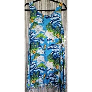 Vintage Flower Brand Hawaii Sundress w Beads on Hem Rayon Hawaiian Dress Sz M